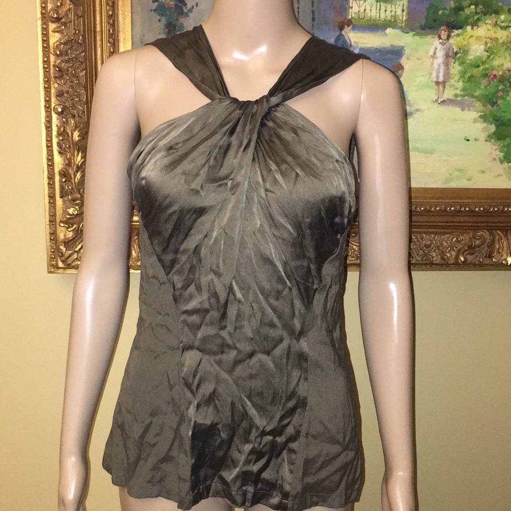 Cache military green silk twist front tank top
